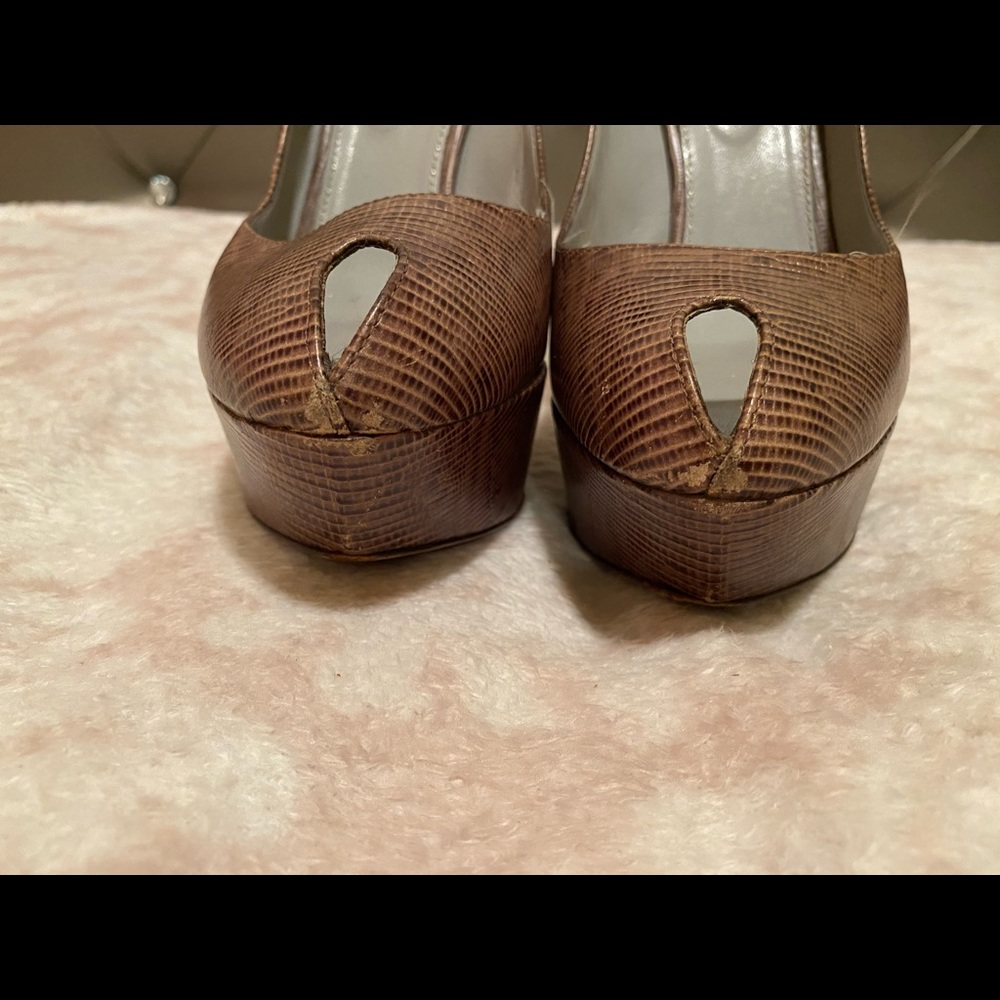 Brown Python Sergio Rossi Peep Toe Leather Pumps - image 6